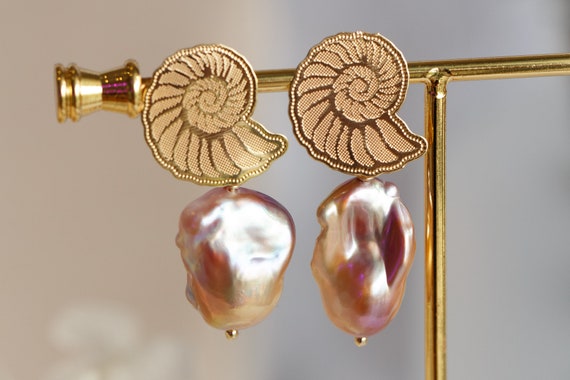 Aria Metallic Purple Baroque Pearl Earrings