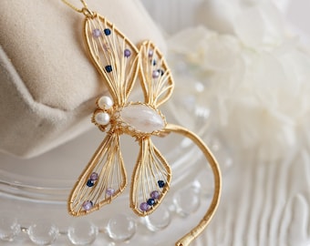 Hape Moonstone Dragonfly Brooch Necklace