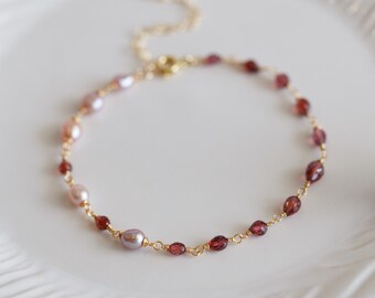 Flora Natural Garnet Gemstone Dainty Bracelet