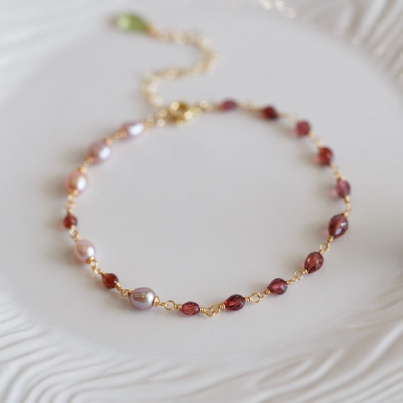 Flora Natural Garnet Gemstone Dainty Bracelet