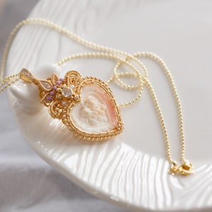 Johanne Pink Conch Shell Cameo Heart Pendant Necklace image 5