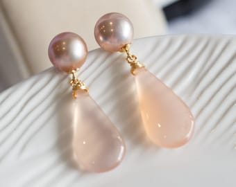 Greta Pearl Stud Chalcedony Crystal Earrings