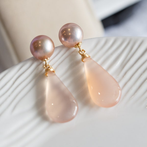 Greta Pearl Stud Chalcedony Crystal Earrings