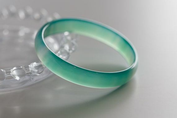 Colourful World! Natural Green Lace Agate Bangle #A187
