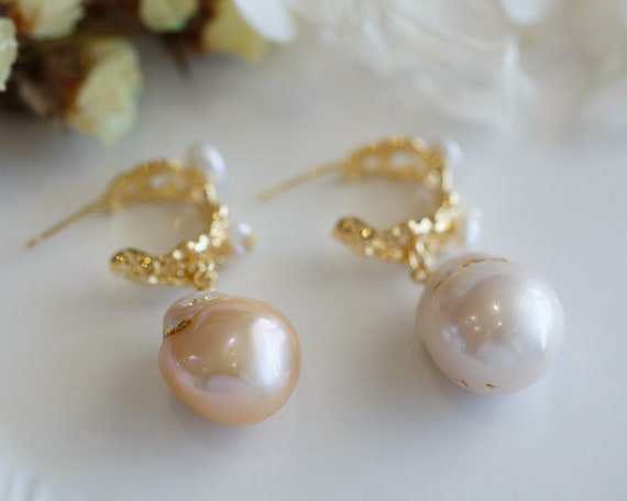Keyla Baroque Pearl Half Hoop Earrings