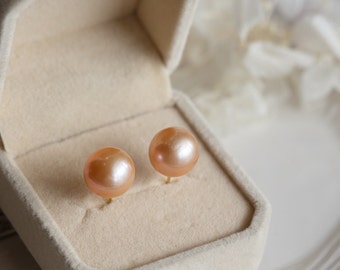 11mm Metallic Lustre Orange Edison Round Pearl Stud Earrings