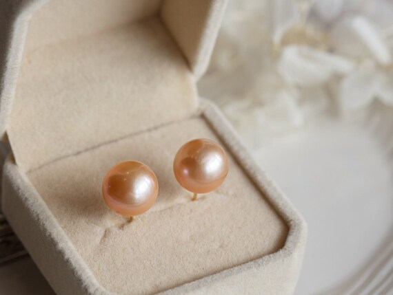 11mm Metallic Lustre Orange Edison Round Pearl Stud Earrings