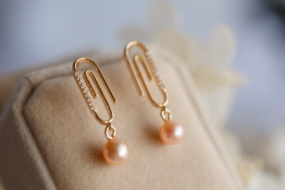 Metallic Orange Colour Pearl Paper Clip Earrings