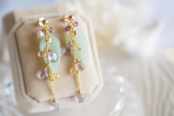 Aventurine & Ametrine Cluster Dangle Earrings