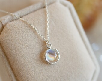 Annie Rainbow Moonstone Simple Pendant Necklace