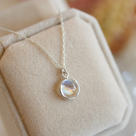 Annie Rainbow Moonstone Simple Pendant Necklace