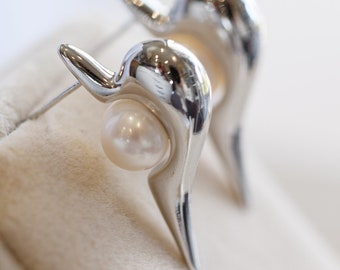 Raina Natural Pearl Heart Stud Earrings