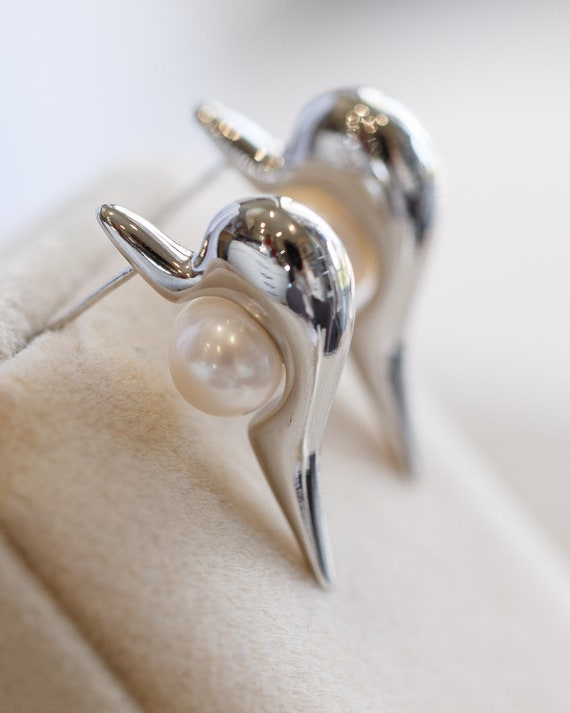 Raina Natural Pearl Heart Stud Earrings