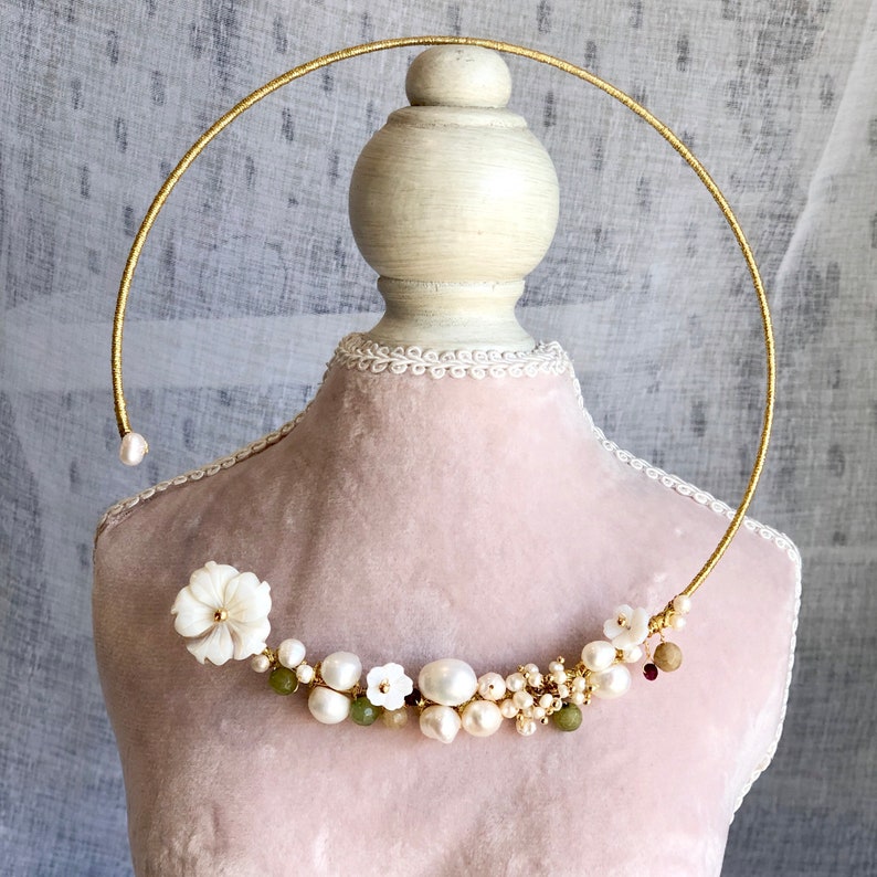 byJTSjewelry Pearl Chocker \u15f7\u14aaOO\u15f0I\u144eG \u15b4\u14aaO\u15efE\u1587\u1515 Shell Flowers Collar Necklace with Pearls June Birthstone Birthstone Necklace for Her