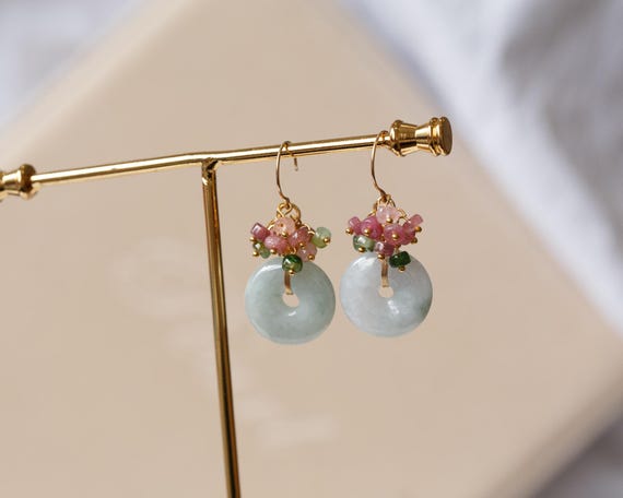 Ainara Natural Jadeite & Tourmaline Cluster Earrings