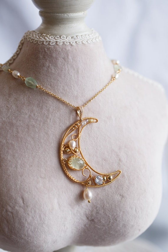 Lillee Prehnite New Moon Pendant Necklace