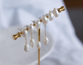 Natural Pearl Asymmetry Dangle Earrings