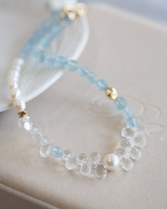 Aurelia Aquamarine and Pearl Choker Necklace