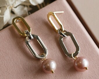 Penny Purple Baroque Pearl Chain Earrings