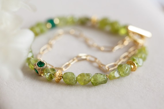 August Peridot Double Layers Bracelet