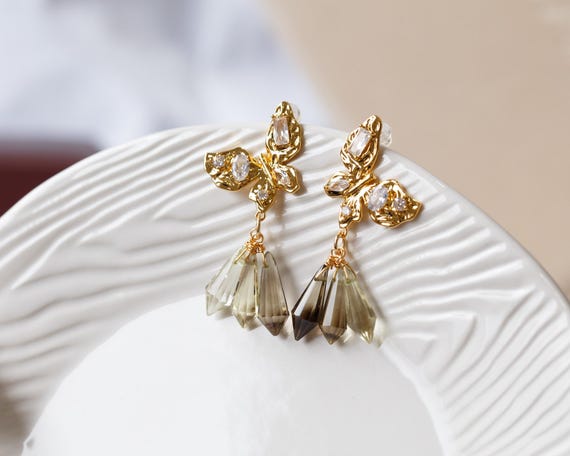 Meabh Smoky Quartz Butterfly Dangle Earrings