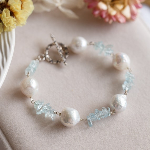 Milani Aquamarine Baroque Pearl Silver Bracelet