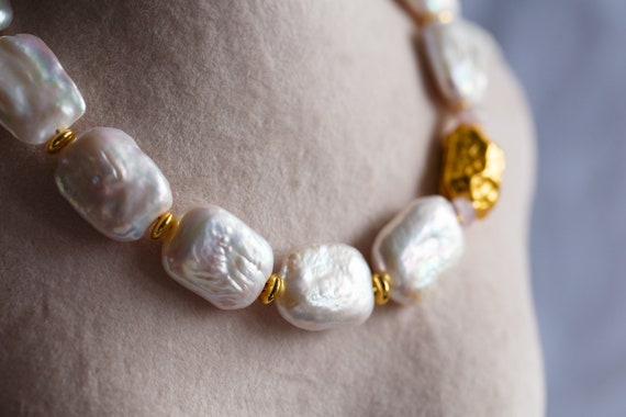 Gloria Natural Square Baroque Pearl Necklace