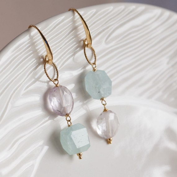 Penelope Aquamarine and Amethyst Earrings