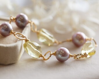 Larissa Edison Pearl Lemon Quartz Bracelet