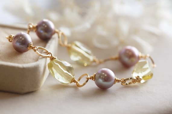 Larissa Edison Pearl Lemon Quartz Bracelet