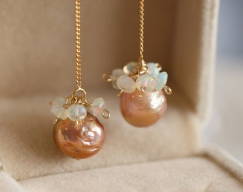 Ava Baroque Pearl Cluster Threader Earrings