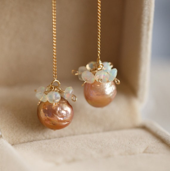 Ava Baroque Pearl Cluster Threader Earrings
