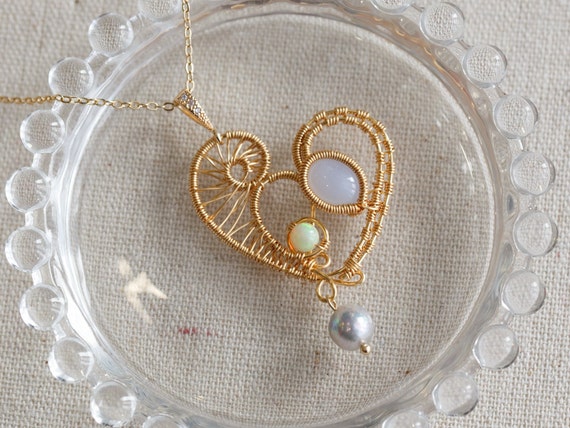 Linda Blue Chalcedony Gemstone Heart Pendant Necklace