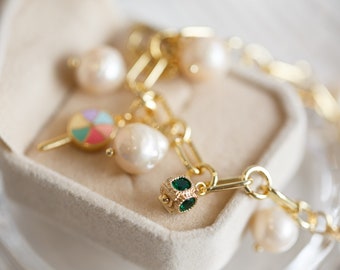 Arabella Natural Pearl Charm Bracelet