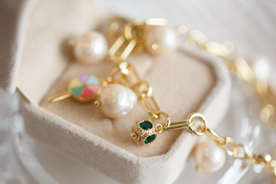 Arabella Natural Pearl Charm Bracelet