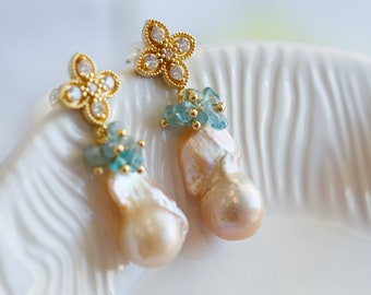 Vera Baroque Pearls Apatite Cluster Earrings