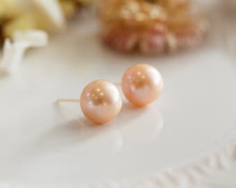 11mm Metallic Lustre Orange Edison Round Pearl Stud Earrings