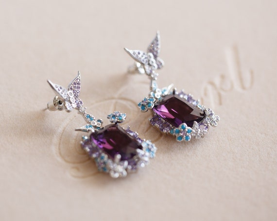 Violeta Purple Cubic Butterfly Earrings