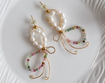 Sky Tourmaline & Pearl Butterfly Earrings