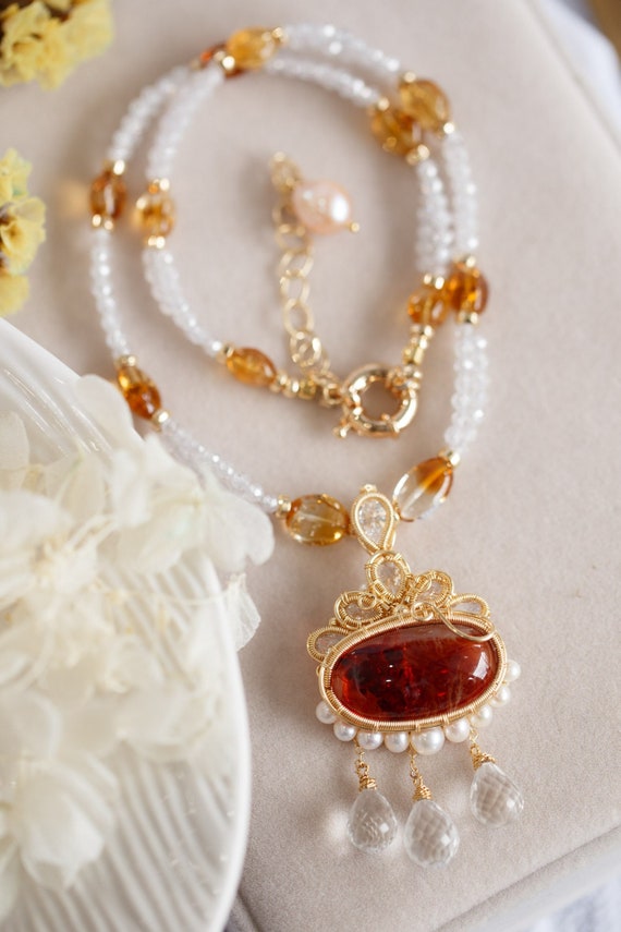 Volcanic Magma Phoenix Feathers Crystal Gemstone Necklace