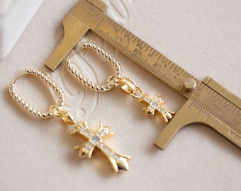 Jada Cross Twisted Hoop Asymmetry Earrings