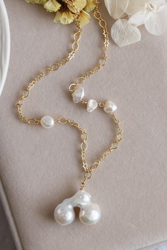 Iris Cherry Baroque Pearl Chain Necklace