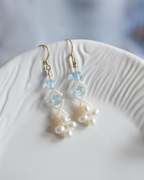 Carina Pearl Aquamarine Earrings