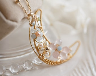 Renata Gemstone Half-Moon Pendant Necklace