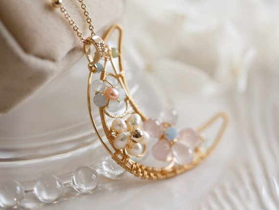Renata Gemstone Half-Moon Pendant Necklace