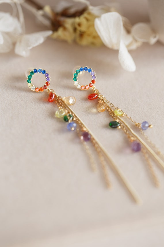 Scarlette Rainbow Gemstone Drop Earrings