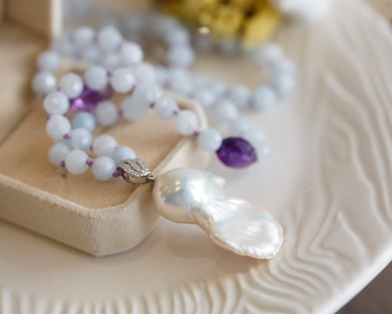 Louella Baroque Pearl Aquamarine Necklace