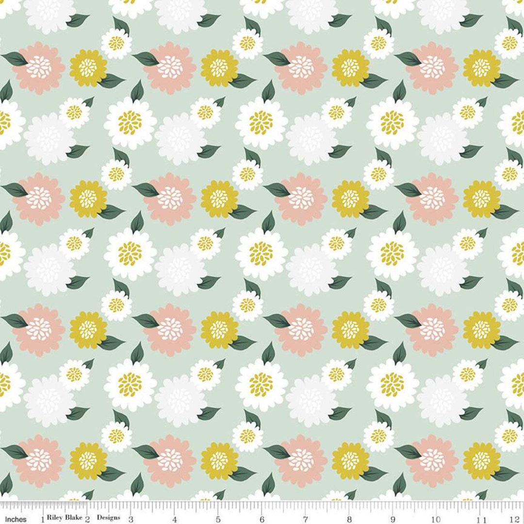 Mint Floral Fabric Yardage, Hibiscus by Simple Simon & Co for RBD, Sold