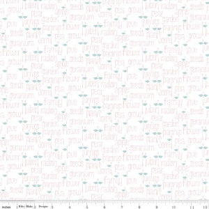 Hubert and Sorrel Words of Love White Fabric Yardage, Sold by Half-Yard Increments, Designed by Simone Gooding, Low Volume Text Font
