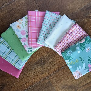 9pc FQ/HY New Dawn Fabric Bundle, Half Yard or Fat Quarter Cuts, Designed by Citrus & Mint for Riley Blake, Precut, Spring Floral Bee Rose image 2